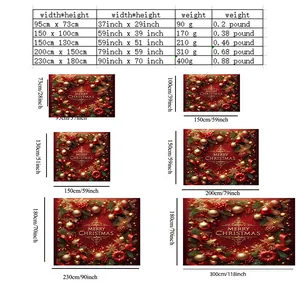 Size chart showing dimensions for Christmas wall tapestry from 95cm to 300cm width