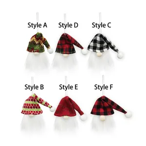 Set of 6 Christmas gnome bottle toppers with various festive patterned hats for decoration
