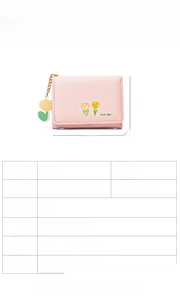 Detailed technical specification and dimensions chart for small trifold PU leather wallet