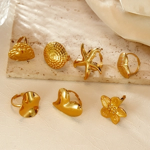 Vintage 18k gold plated stainless steel open rings with floral and heart designs