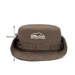 Chapeau de soleil marron avec broderie montagne et calotte de 15cm pour protection
