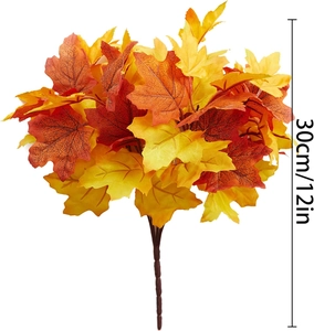 Detail showing 30cm artificial maple leaf branch with realistic autumn color gradient