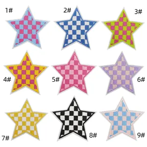 Detailed set of nine checkered star embroidered patches in various vibrant colors