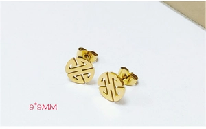 Detailed macro view of 9x9MM 18K gold-plated stainless steel hollow circle stud earrings