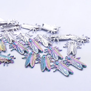 Cicada stainless steel pendants in rainbow and silver finishes for DIY jewelry making