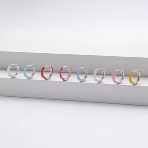 Set of eight S925 sterling silver hoop earrings with colorful enamel drip glaze finishes