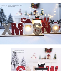 Close-up of wooden XMAS LED decor with glowing red nose and hollow star cutout detail