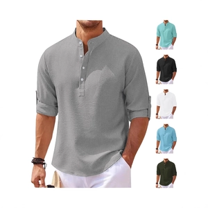 Men's waffle knit long sleeve henley polo shirt with textured fabric in multiple colors