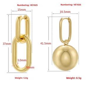 Detailed comparison of 18K gold plated drop earrings with weight and size specifications