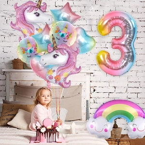 Kit ballons licorne avec chiffre 3 arc-en-ciel pour décoration fête d'anniversaire
