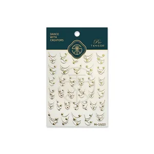 Starry sky gold foil nail art stickers with stars and curves design, model M-1027