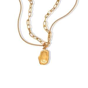Double Layer Titanium Steel Necklace With Irregular Molten Pendant 18K Gold Plated Toggle Clasp Hip Hop Style