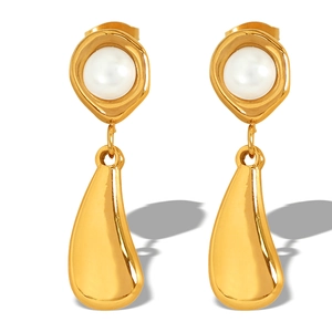 French vintage teardrop earrings with elegant white pearls and 18k gold plated finish