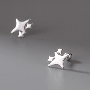 S999 silver star stud earrings with screw ball back design for comfortable daily wear