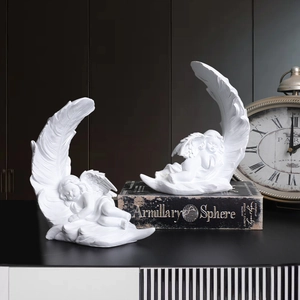 European white resin angel figurine on feather base for home living room decor
