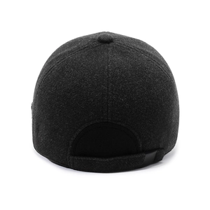 Men's charcoal wool baseball cap with warm ear flaps and adjustable back for winter