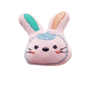 Pink cartoon bunny fabric accessory with colorful ear embroidery for hair DIY