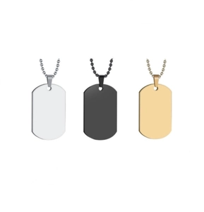 Polished stainless steel military dog tag necklaces in silver, black and gold finishes