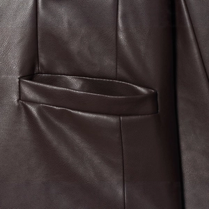 Classic French retro dark brown leather jacket with button details and fine stitching