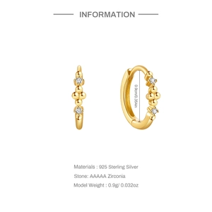 Detail view of 925 sterling silver gold hoop earrings with AAAAA zirconia and dimensions