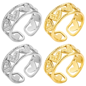 Heart Hollow Out Ring 304 Stainless Steel 18K Gold Plated Open Adjustable Band Vintage Aesthetic Jewelry For Women
