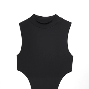 Body femme noir sans manches à col roulé en maille extensible avec coupe ajustée