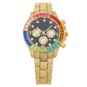 Orologio donna oro con cristalli, quadrante nero, calendario e tre piccoli quadranti