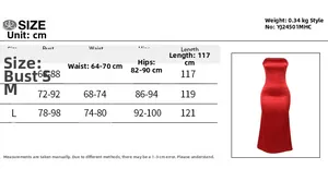 Size chart for strapless bodycon dress detailing measurements in cm and product weight