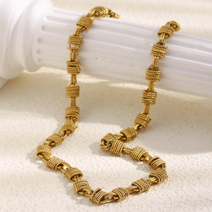 Woven Texture Link Necklace 18K Gold Plated Stainless Steel Geometric Multi-Coil Minimalist For Women