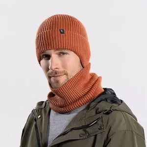 Knitted Beanie And Neck Warmer Winter Warm Fleece Lined Windproof Ear Protection Ribbed Outdoor Sports Cap For Men
