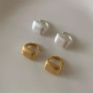 925 Sterling Silver Square Hoop Earrings Brushed Geometric Rectangular Minimalist Huggies For Women Gold Plated