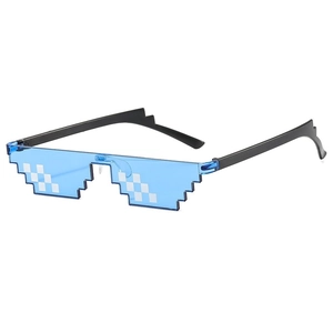 Cool mosaic pixel sunglasses with translucent blue lenses and Thug Life meme style