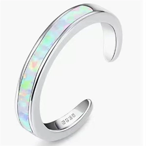 Adjustable Toe Ring 925 Sterling Silver Opal Inlay Open Band Simple Sexy Foot Jewelry For Women