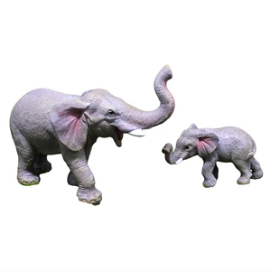 Realistic resin mother and baby elephant statues with detailed grey purple skin texture