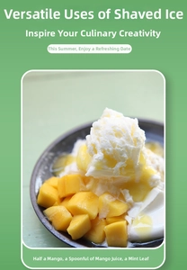 Schüssel mit frischem Mango-Eis und Minze, hergestellt mit manuellem Eiszerkleinerer