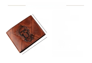 Detailed internal layout of embossed skull wallet showing card slots and bill pocket