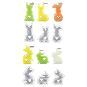 Easter bunny silicone mold set for 3D rabbit candles with hollow heart details