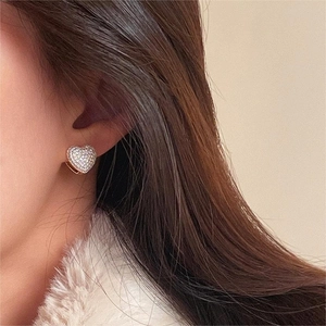 Heart Hoop Earrings With 925 Sterling Silver Earring Post Full Pave Zircon Cubic Zirconia Minimalist Jewelry For Women