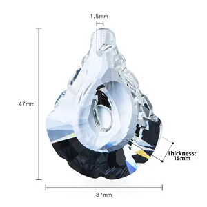 Detail showing 47mm AB crystal teardrop pendant dimensions with multifaceted cut surfaces