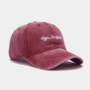 Retro washed Los Angeles embroidered baseball cap in burgundy red for sun protection