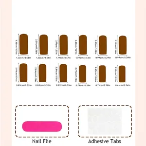 Long press-on nails set with 12 sizes guide, nail file, and adhesive tabs for DIY manicure