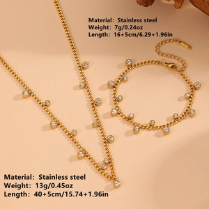 Gold stainless steel jewelry set with irregular zircon pendants for necklaces and bracelets