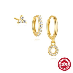 S925 sterling silver gold earrings set with turquoise, opal and zircon crystals
