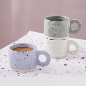 Nordic Ceramic Mug Splashed Ink Terrazzo Design Large Round Handle Morandi Color Coffee Cup For Home Office Minimalist