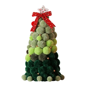 Plush Christmas tree tabletop decor with green gradient balls and red star bow