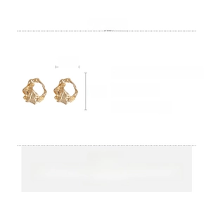 Detailed specs of gold irregular geometric earrings with molten lava texture and alloy material