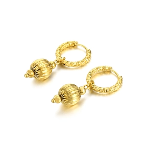 18K gold plated lantern ball earrings with textured diamond-cut hoops for women