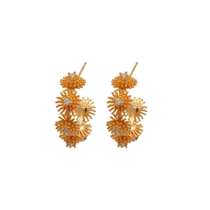 Gold plated sterling silver flower stud earrings with sparkling white cubic zirconia crystals