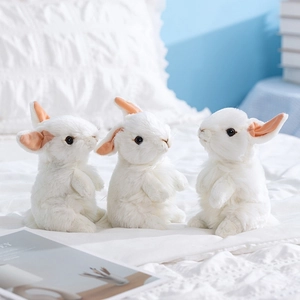 Realistic Rabbit Plush Toy White Faux Fur Standing Bunny Doll Soft Stuffed Animal Home Decor Easter Gift For Kids