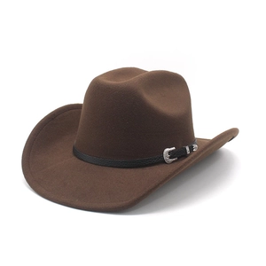Chapeau de cowboy en feutre marron foncé avec boucle vintage et bande en cuir noir